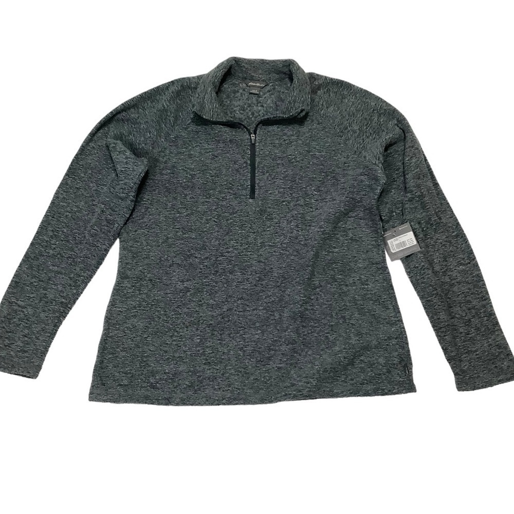 Eddie Bauer NWT Quarter Zip Fleece Sz Large Raglan Sleeves Charcoal